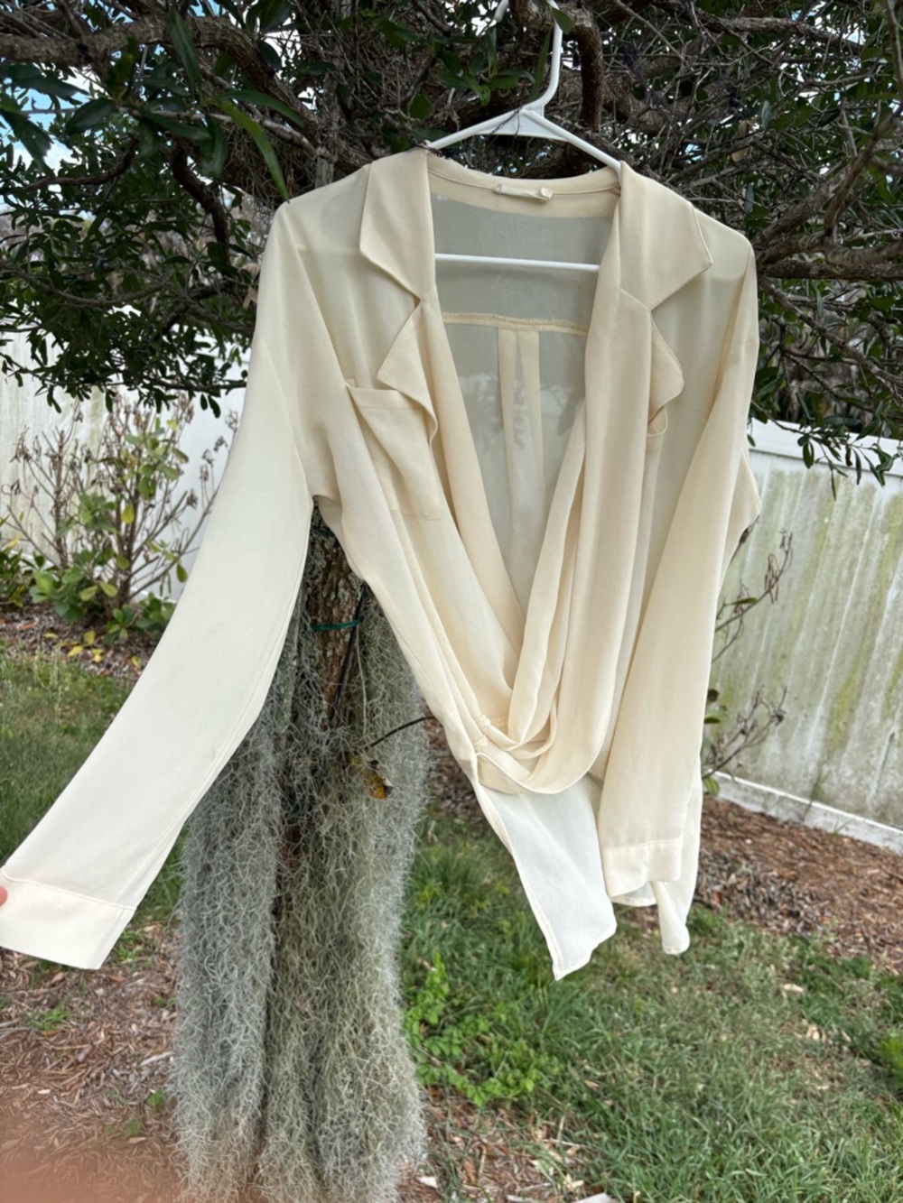 Lush Cream V-Neck Draped Blouse